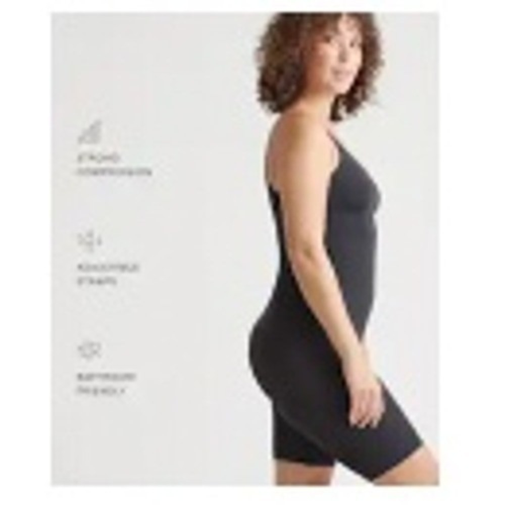 NEW Quince Sculpting Mid-Thigh Bodysuit Black Shapewear Size Large Tummy Control